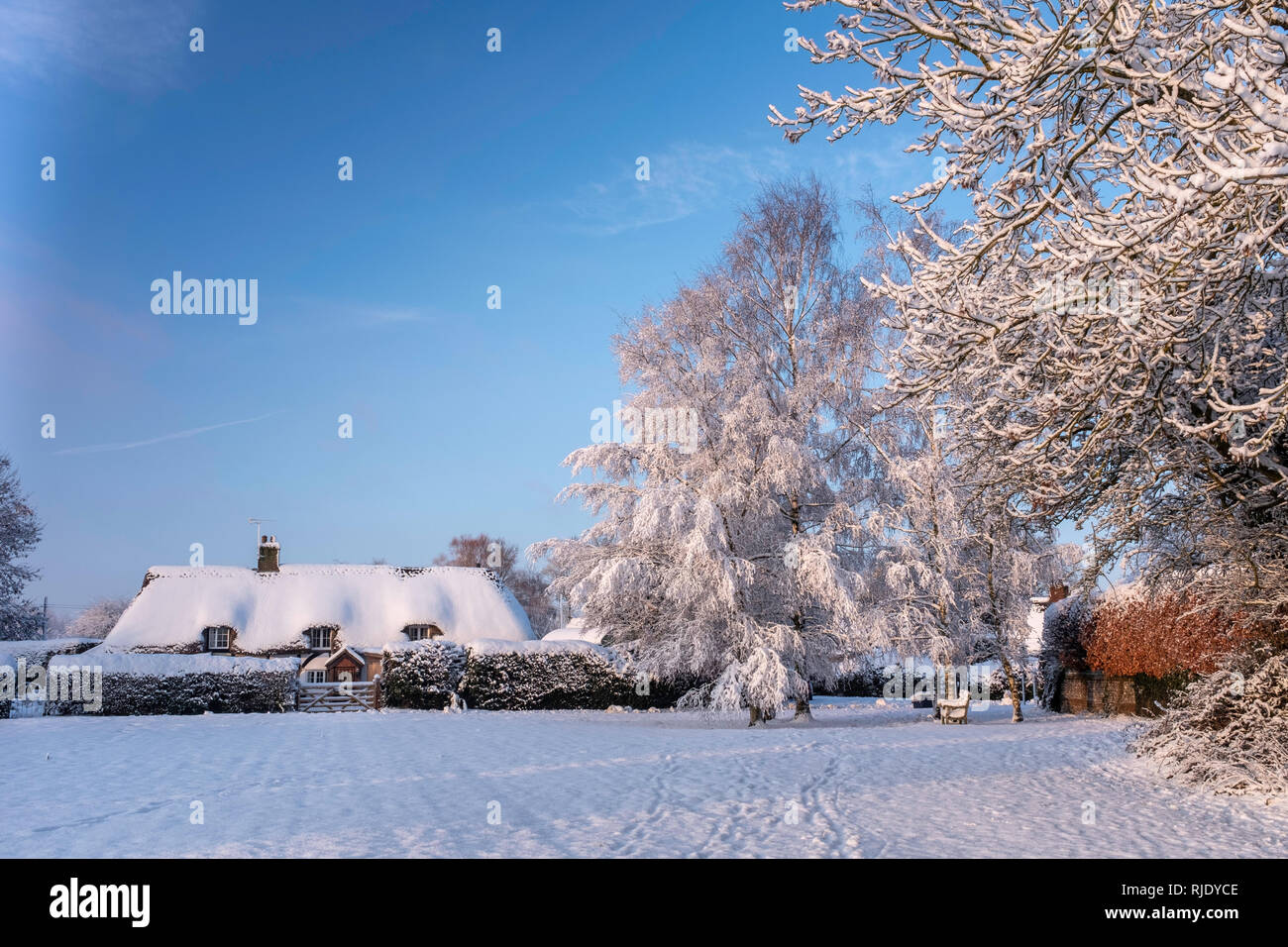 Village enneigé, la brandir, Hampshire, Royaume-Uni Banque D'Images