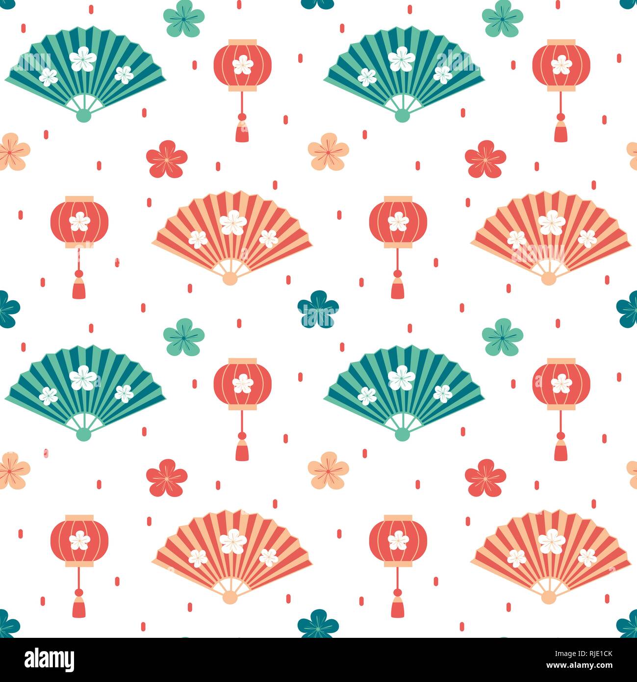 Oriental mignon vecteur illustration de fond transparent avec des ventilateurs, des lanternes chinoises, des fleurs et des confettis Illustration de Vecteur