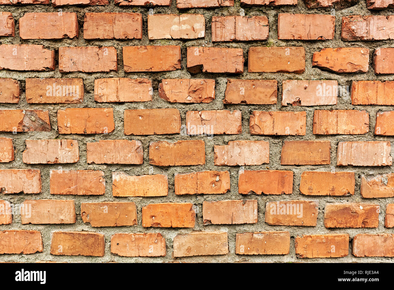 Mur de brique rouge Old Weathered Texture Background. Abstract Grunge Stone Pattern, âgés de mur rouge avec de petites fissures. Banque D'Images