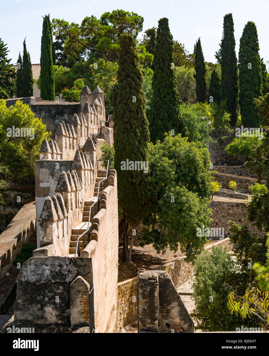 L'enceinte fortifiée et les étapes, l'Alcazaba, Malaga, Andalousie Espagne Banque D'Images