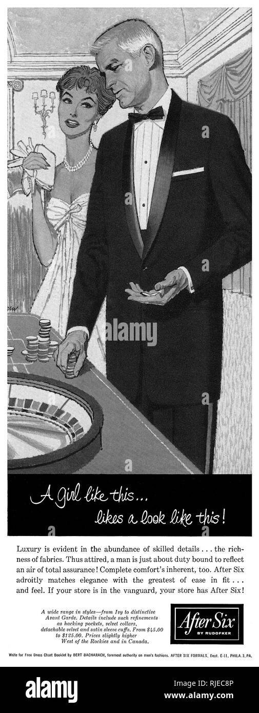 1958 publicité pour les États-Unis après six men's couture. Banque D'Images