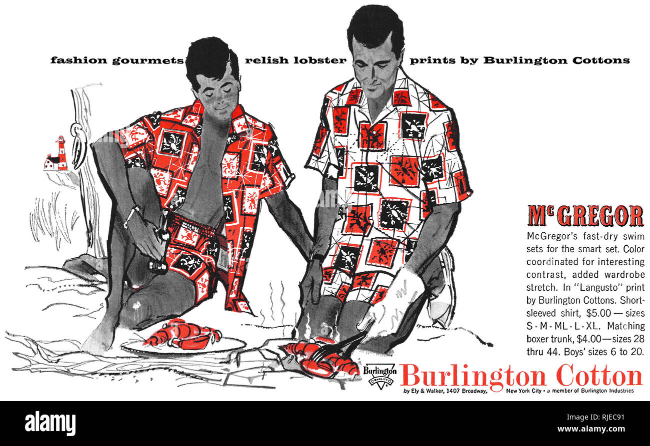 1958 publicité américaine pour McGregor men's maillots de Burlington en utilisant du coton. Banque D'Images