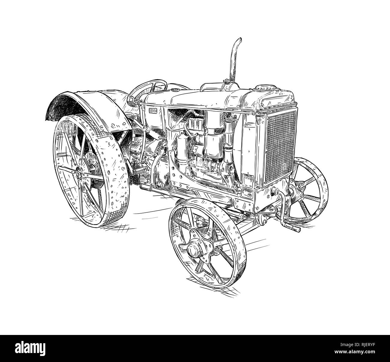 Dessin animé ou style bande dessinée Dessin de tracteur ancien ou Vintage Banque D'Images