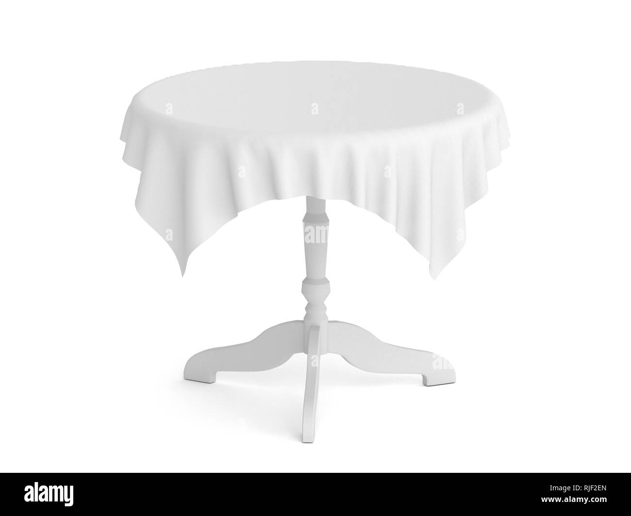 Table ronde avec nappe blanche. Le rendu 3d illustration Banque D'Images