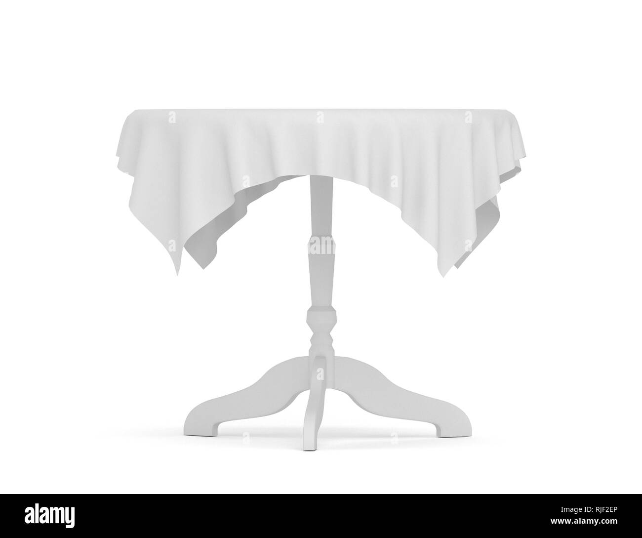 Table ronde avec nappe blanche. Le rendu 3d illustration Banque D'Images