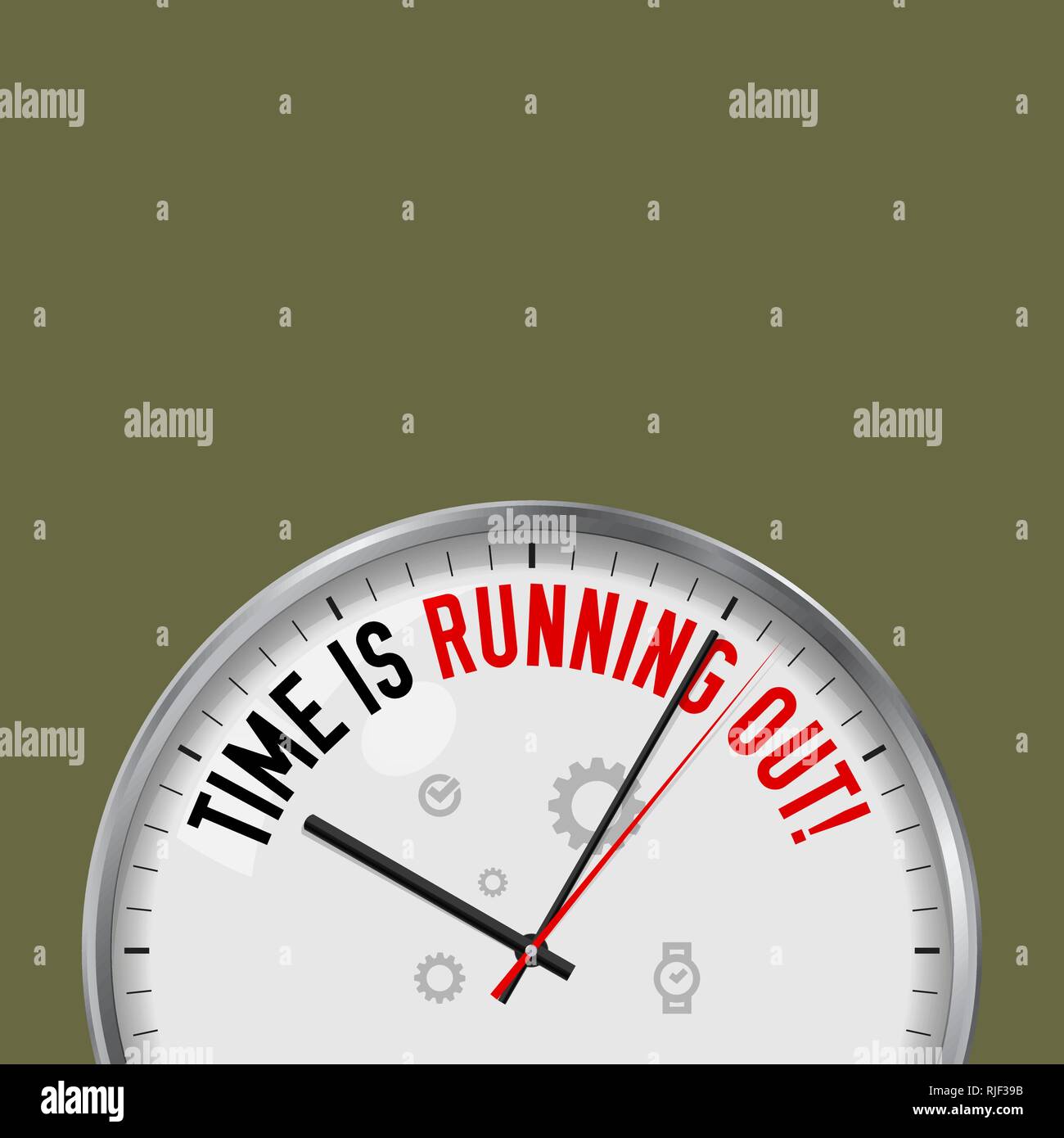 Le temps est compté. Blanc horloge avec slogan de motivation. Metal analogique Watch avec le verre. Vector illustration isolé sur couleur solide. Illustration de Vecteur