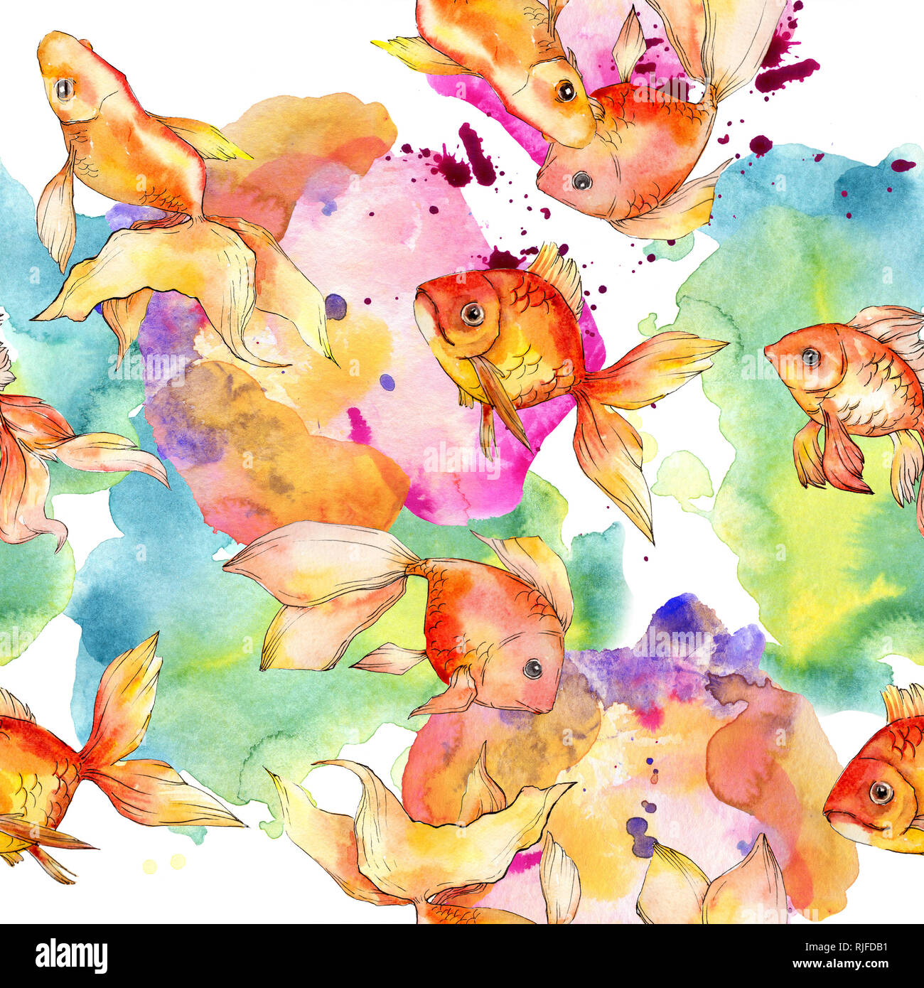 Aquarelle sous-marine aquatique poissons tropicaux colorés set background illustration. Aquarelle Dessin aquarelle mode isolé. Fond transparent Banque D'Images