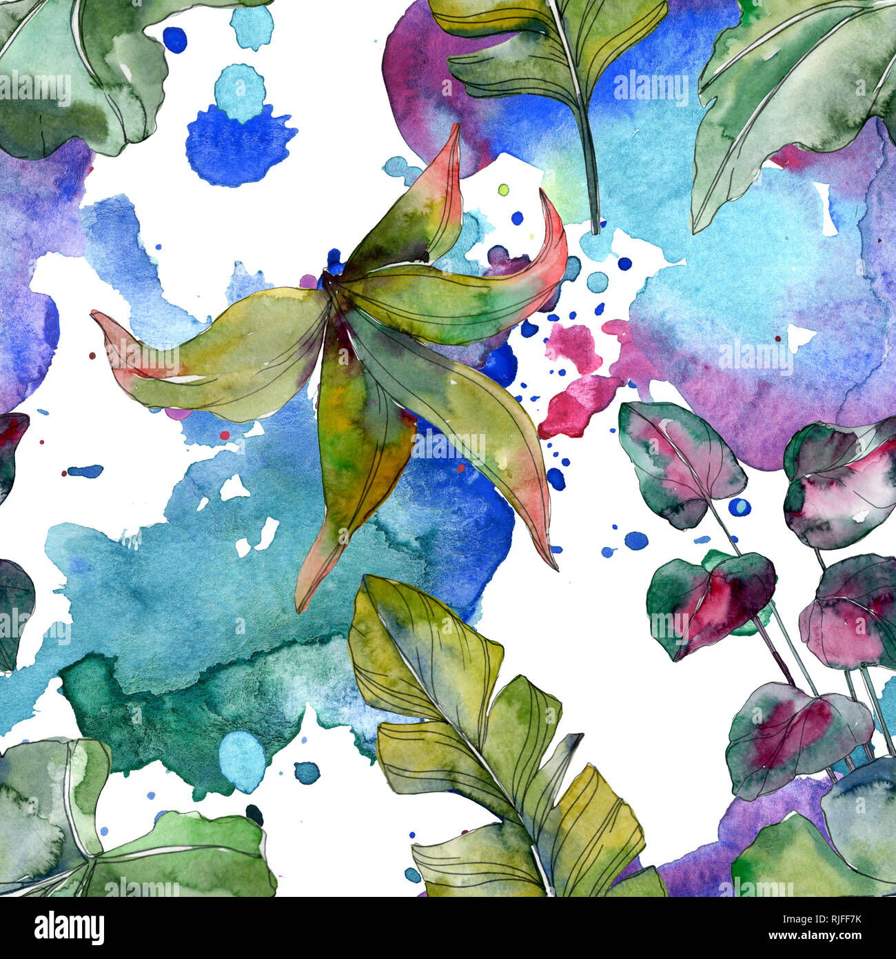 Botanique plante feuille verte. Hawaiian tropical exotique de l'été. Illustration à l'aquarelle. Aquarelle Dessin aquarelle mode isolé. Bac transparent Banque D'Images