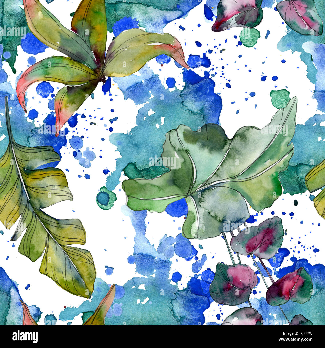 Botanique plante feuille verte. Hawaiian tropical exotique de l'été. Illustration à l'aquarelle. Aquarelle Dessin aquarelle mode isolé. Bac transparent Banque D'Images