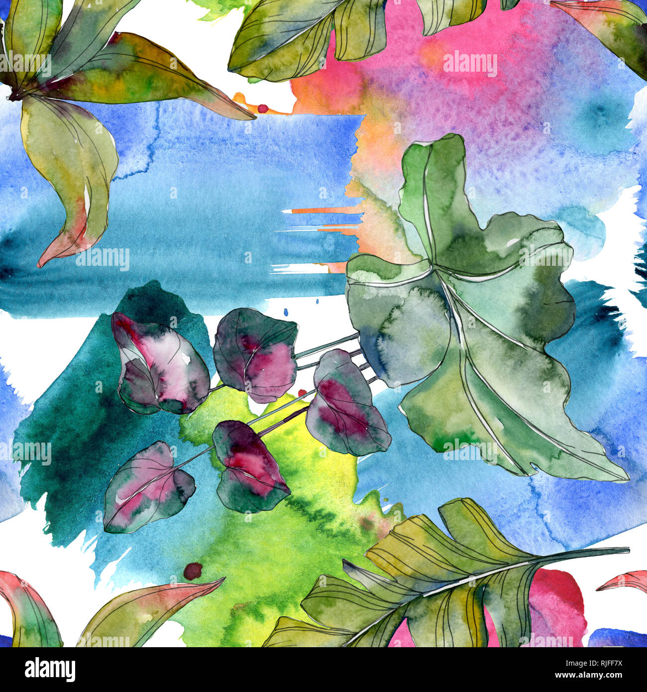 Botanique plante feuille verte. Hawaiian tropical exotique de l'été. Illustration à l'aquarelle. Aquarelle Dessin aquarelle mode isolé. Bac transparent Banque D'Images