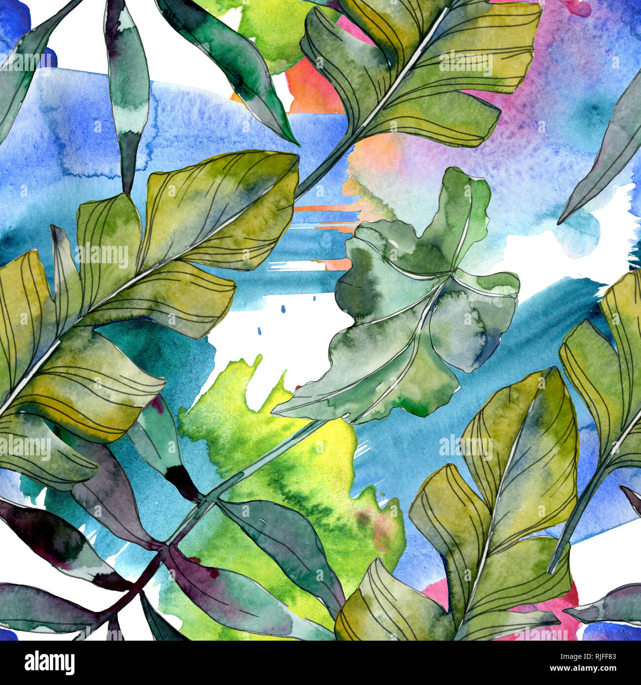 Botanique plante feuille verte. Hawaiian tropical exotique de l'été. Illustration à l'aquarelle. Aquarelle Dessin aquarelle mode isolé. Bac transparent Banque D'Images