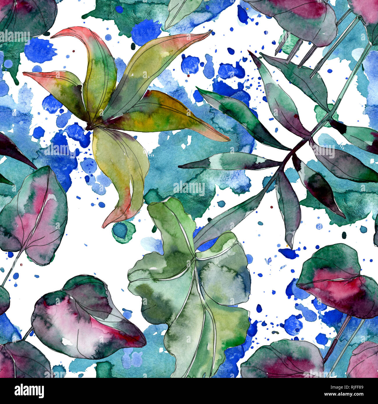 Botanique plante feuille verte. Hawaiian tropical exotique de l'été. Illustration à l'aquarelle. Aquarelle Dessin aquarelle mode isolé. Bac transparent Banque D'Images