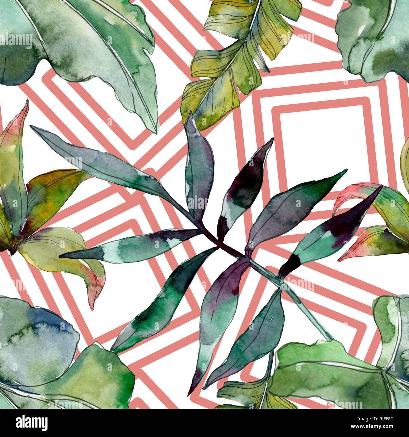 Botanique plante feuille verte. Hawaiian tropical exotique de l'été. Illustration à l'aquarelle. Aquarelle Dessin aquarelle mode isolé. Bac transparent Banque D'Images