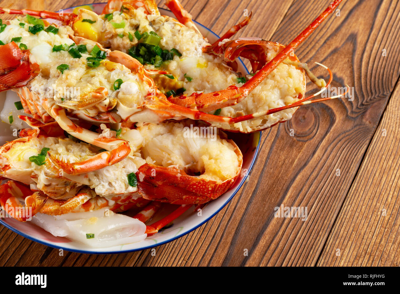 Homards cuits close up with copy space Banque D'Images