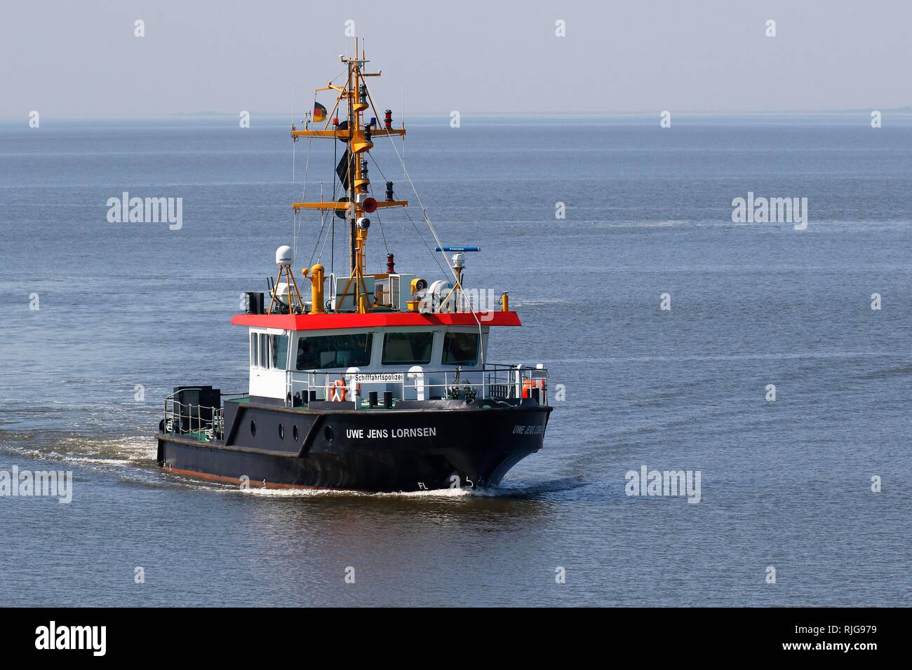 Navire de l'enquête, la police maritime Uwe Jens Lornsen, côte de la mer du Nord, Schleswig-Holstein, Allemagne Banque D'Images