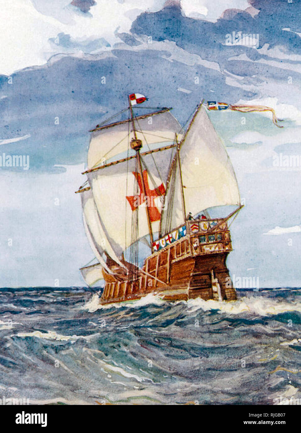 Christophe Colomb (1451-1506) au début du xxe siècle la peinture de sa caravelle la Santa Maria. Banque D'Images