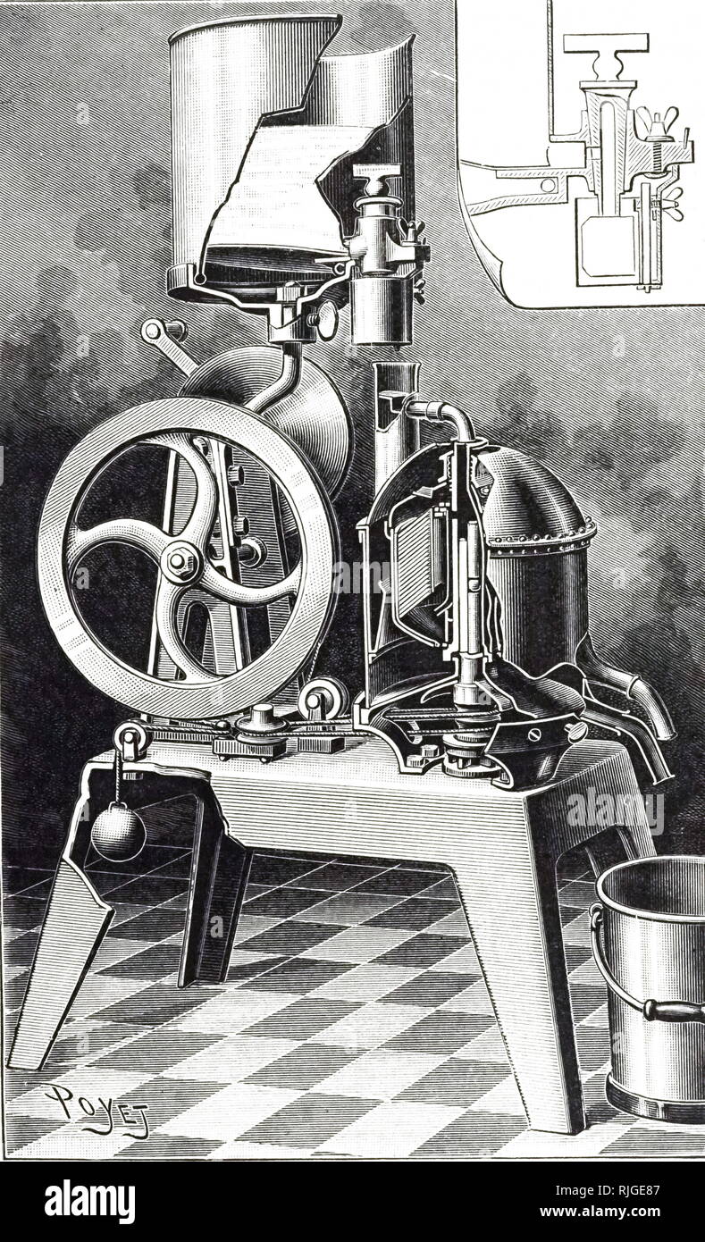 Une gravure représentant un extracteur centrifuge cream. En date du 19e siècle Banque D'Images