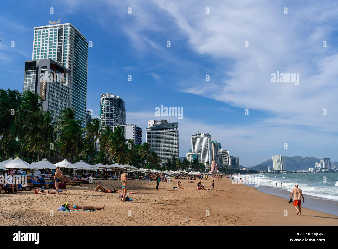 Nha Trang, Vietnam, 1.10.19 : belle vue sur la mer dans le sud Côte centrale du Vietnam. Une zone avec beaucoup de célèbres destinations touristiques comme Nha Trang et mu Banque D'Images
