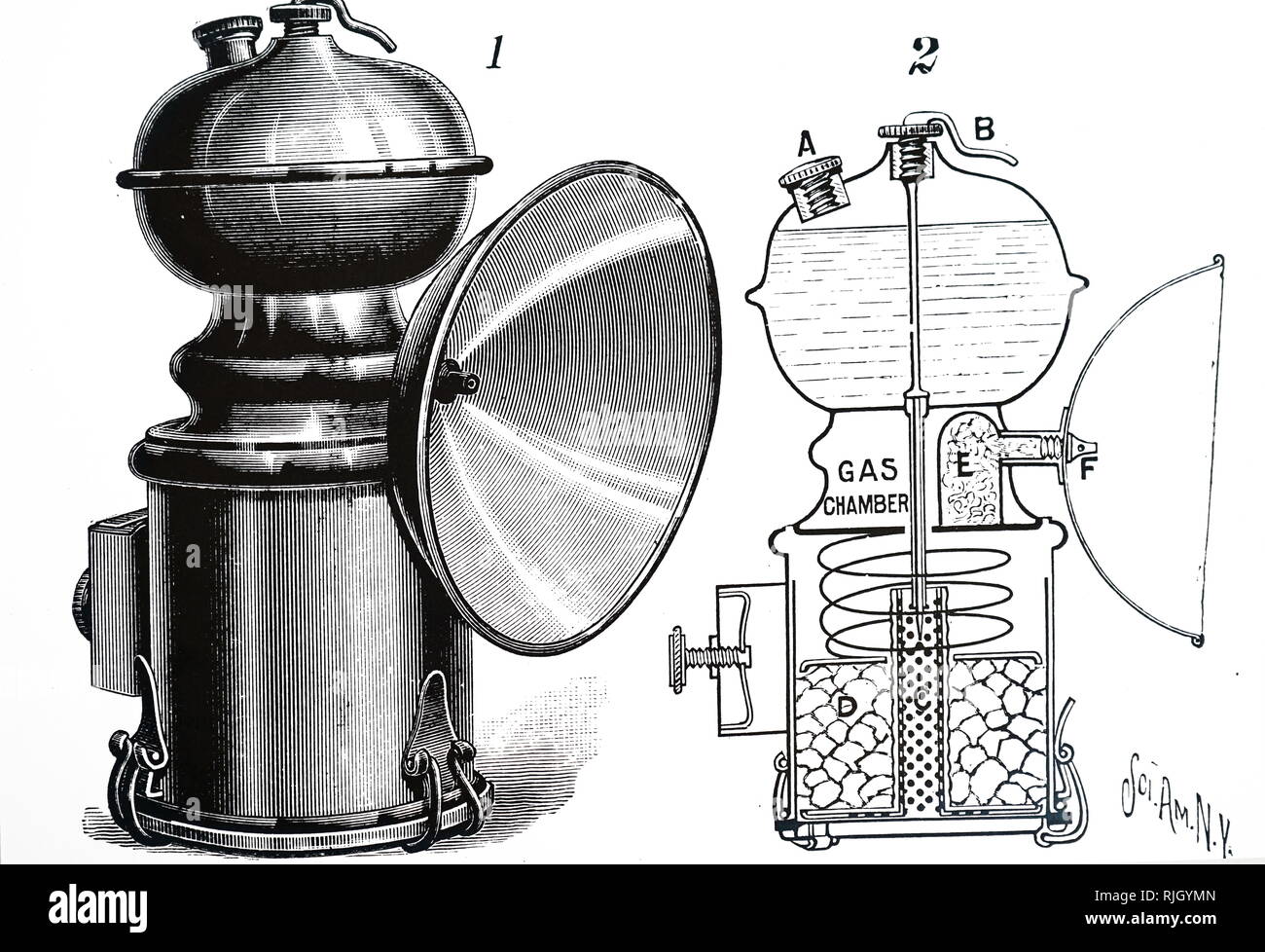 Lampe à Acétylène Authentique - Projecteur Métal - Début XXe Siècle