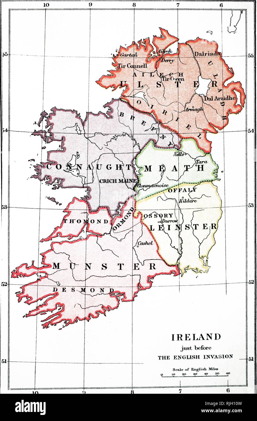 Une gravure représentant une carte de l'Irlande avant la fuite des Comtes (1606) et la conquête anglaise (1588-1610). En date du 19e siècle Banque D'Images