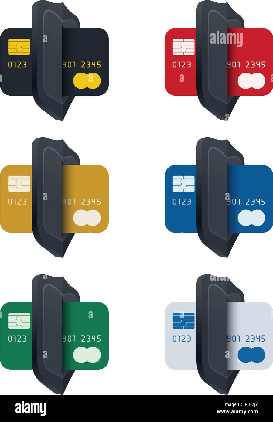 Achats en ligne sécurisés concept, carte de crédit avec l'icône de bouclier sur fond blanc. Finances concept design. Illustration de Vecteur