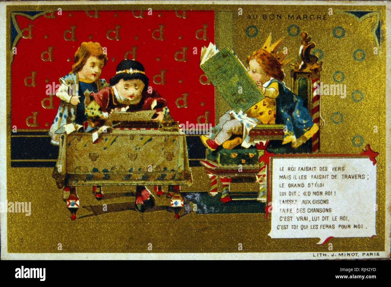 Chromolithographie 19ème siècle représentant des enfants dans le jeu de faire semblant d'être des rois Banque D'Images