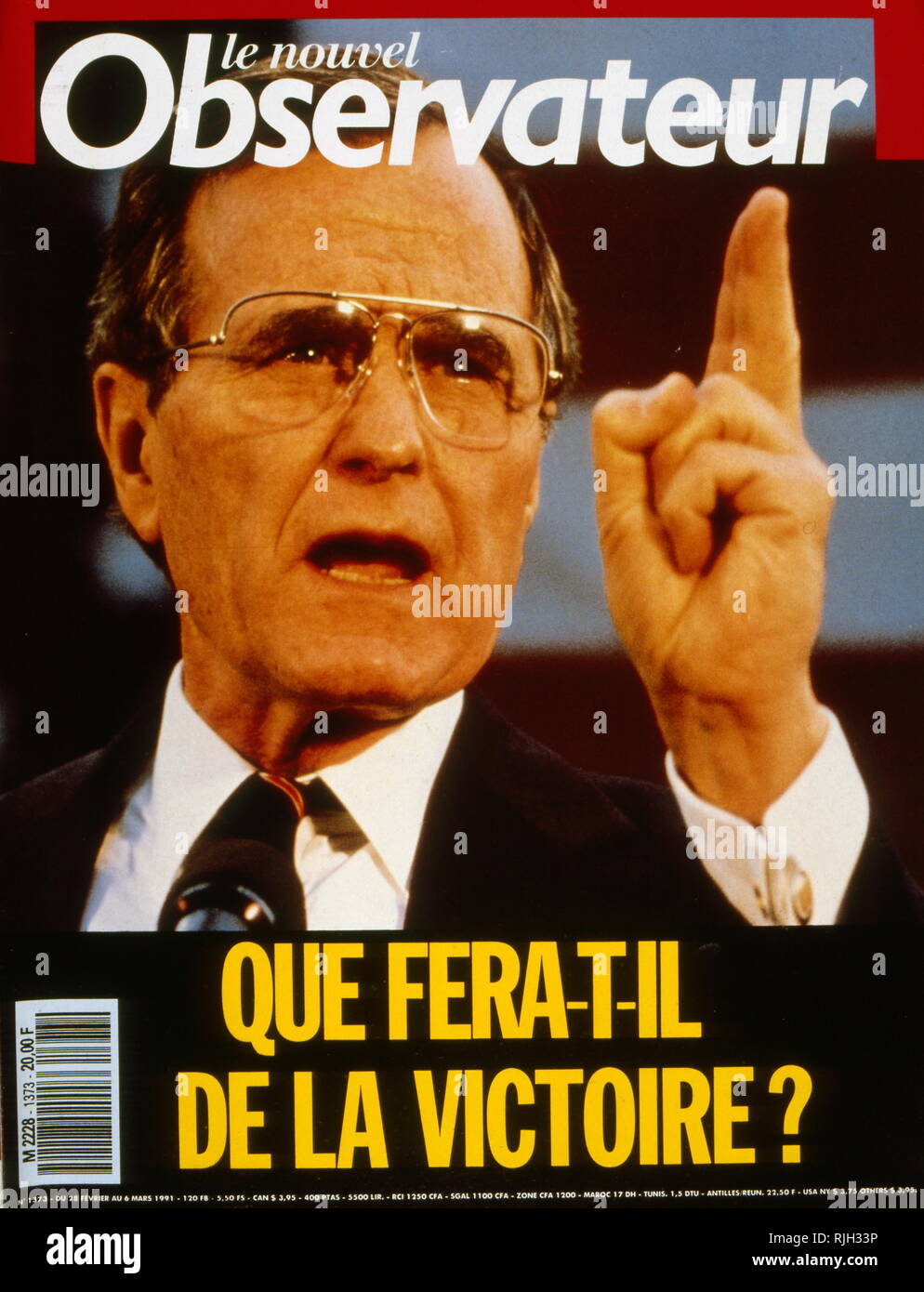 La couverture par la presse française de la guerre du Golfe et l'opération Tempête du désert, février 1991. Le président américain George Bush représenté sur le couvercle Banque D'Images