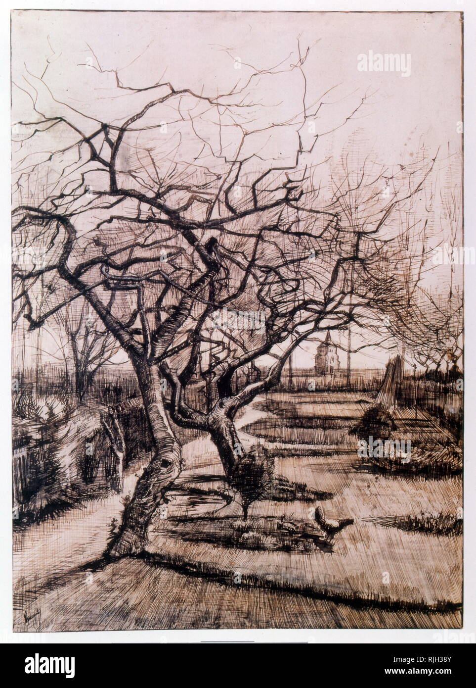 Le Parsonage Jardin à Nuenen en hiver (1884) peint par Vincent Van Gogh, (1853 - 1890), était un peintre postimpressionniste néerlandais Banque D'Images