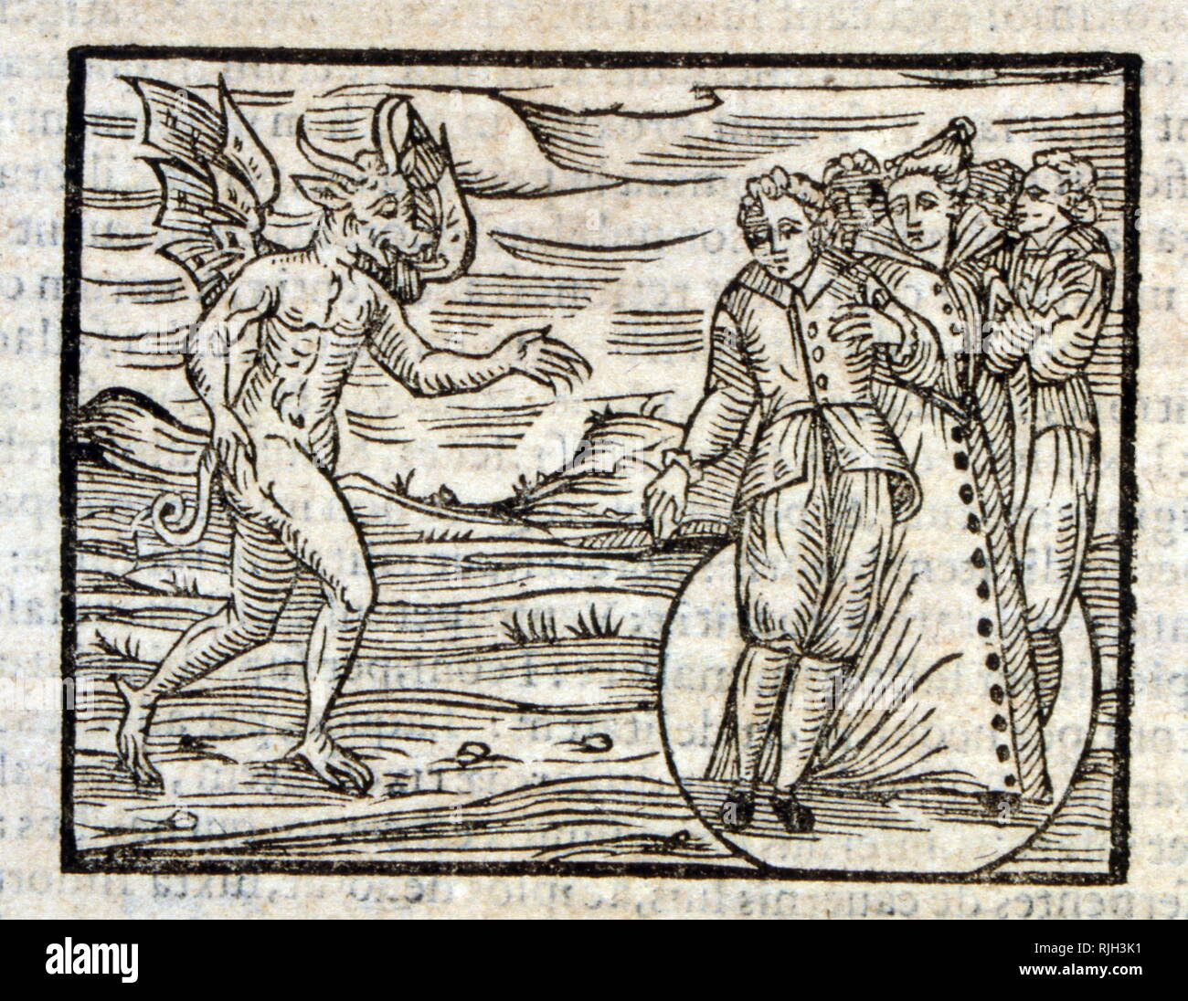 Gravure sur bois à partir d'une illustration de l'édition 1626 du Compendium Maleficarum, 'par Francesco Maria Guazzo. Compendium Maleficarum était un chasseur de sorcières d'entretien écrit en latin, et publié à Milan, Italie en 1608. Banque D'Images