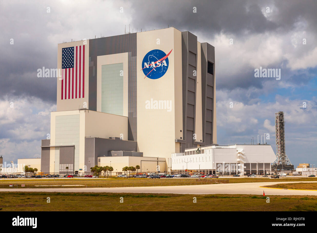 Véhicule de la NASA Assembly Building au Centre spatial Kennedy, en Floride. Banque D'Images