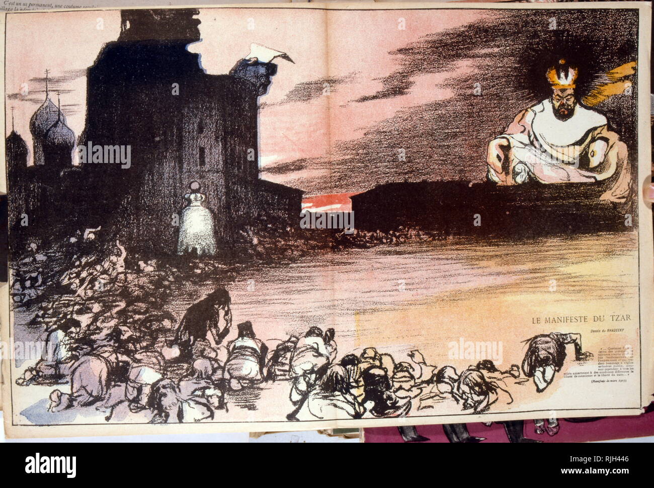 Caricature politique française illustrant le Tsar Nicolas II, le pogrom de Kichinev présider était une émeute anti-juive qui a eu lieu à Chisinau, la capitale de la Bessarabie dans le gouvernorat de l'Empire russe, les 19 et 20 avril, 1903. Banque D'Images