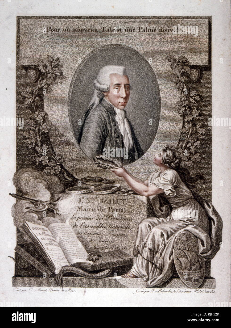 Jean Sylvain Bailly (1736 - 1793), mathématicien, astronome Français franc-maçon, leader politique de la première partie de la Révolution française. Il a présidé la cour de tennis serment, a été maire de Paris de 1789 à 1791, et ont finalement été guillotinée pendant la terreur. Banque D'Images