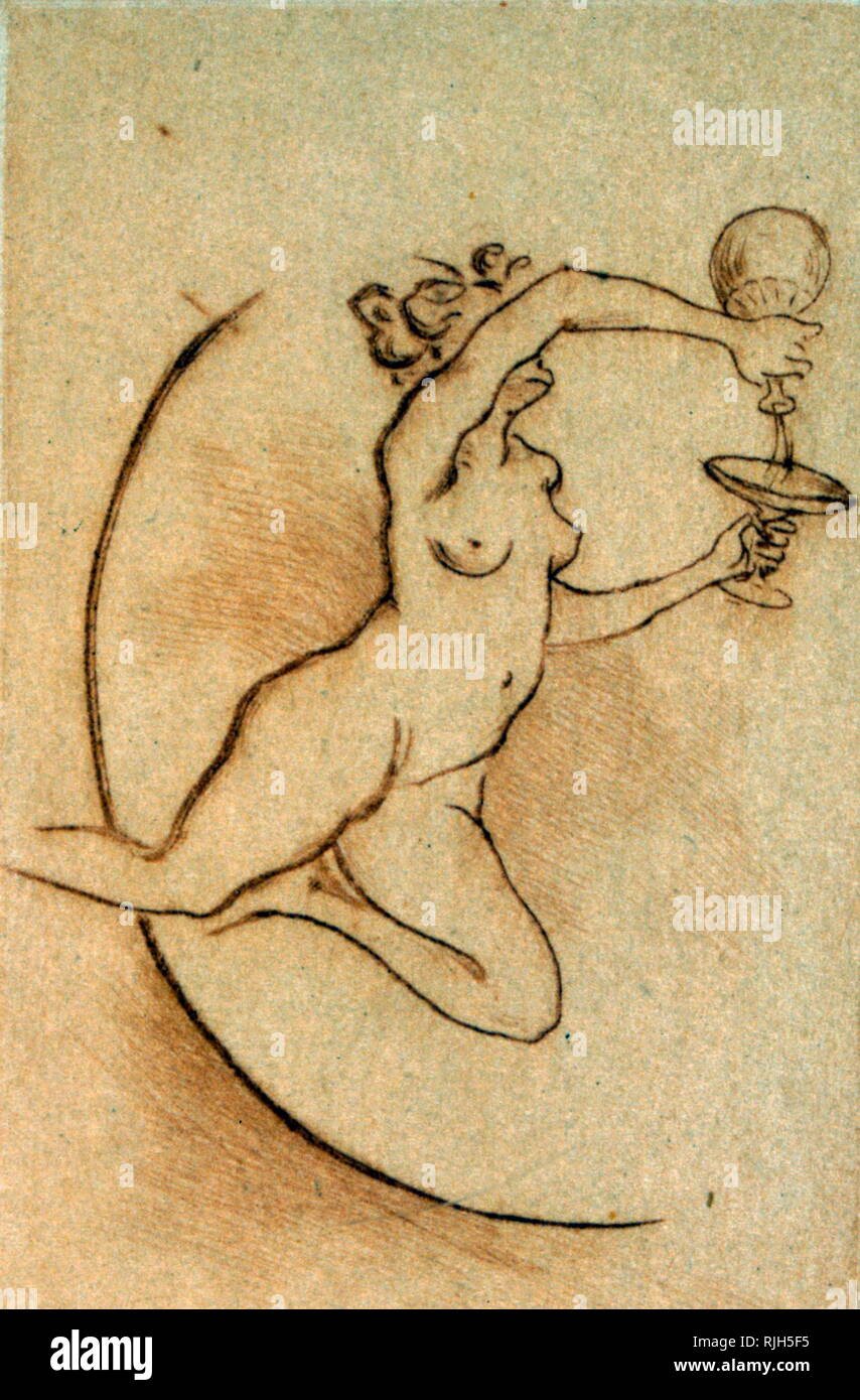 Illustration représentant Déméter, la déesse de la jeunesse dans la mythologie grecque ; par Henri Boutet 1895. À partir d'une collection de poèmes par Hippolyte Devilliers Banque D'Images