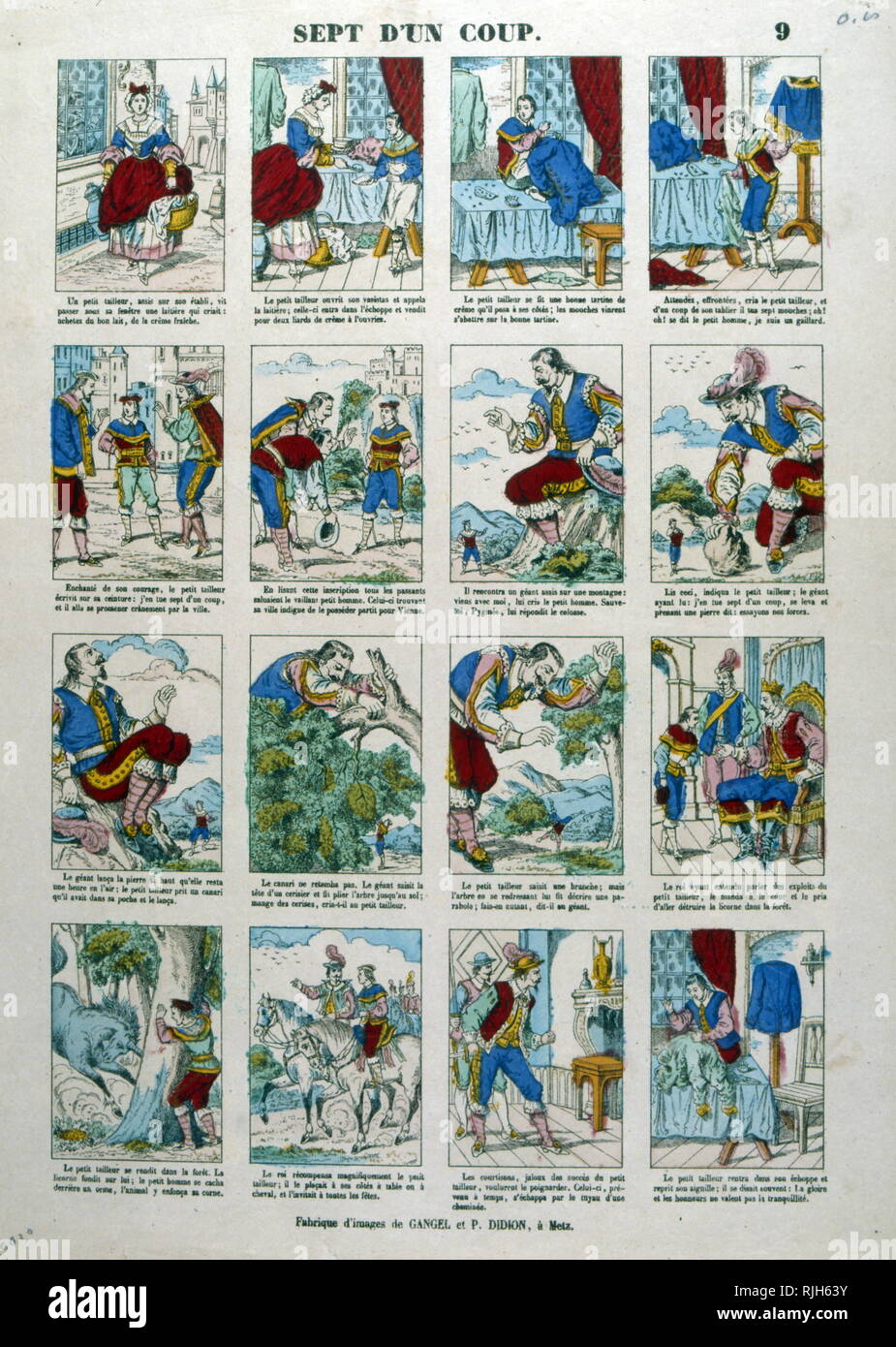 Le vaillant petit tailleur ; conte populaire allemand qui figure parmi ceux recueillis par les frères Grimm Banque D'Images