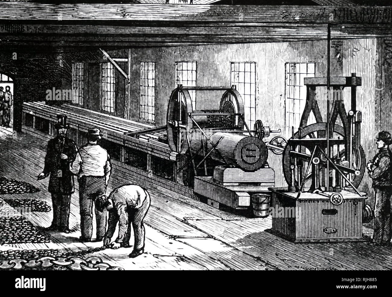 Une gravure représentant une machine d'essai de la chaîne hydraulique à Brown & chaîne de Lennox travaille, Millwall, Londres. En date du 19e siècle Banque D'Images