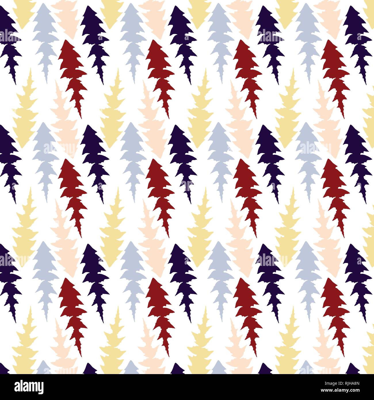 Les feuilles de pissenlit dans un modèle vectoriel rouge, jaune, rose et bleu foncé de la palette de couleurs Illustration de Vecteur