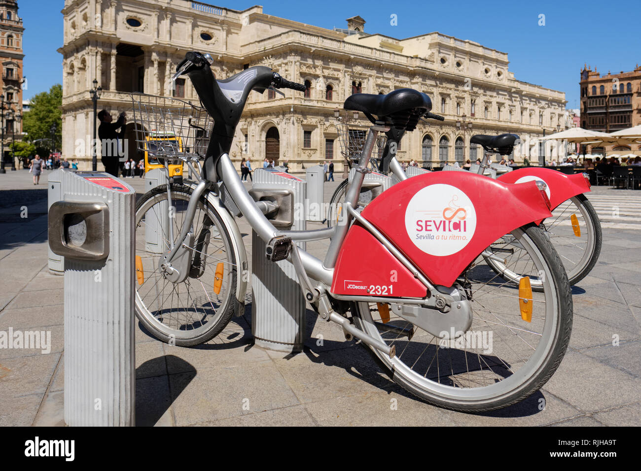 Location de vélos, service de location de vélos publics Sevilles, Plaza de San Francisco, Séville, Andalousie, Espagne, Europe, Banque D'Images