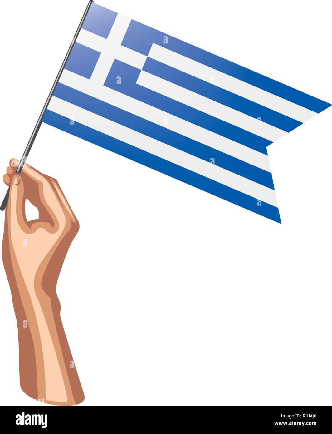 Drapeau de la Grèce et de la main sur fond blanc. Vector illustration Illustration de Vecteur