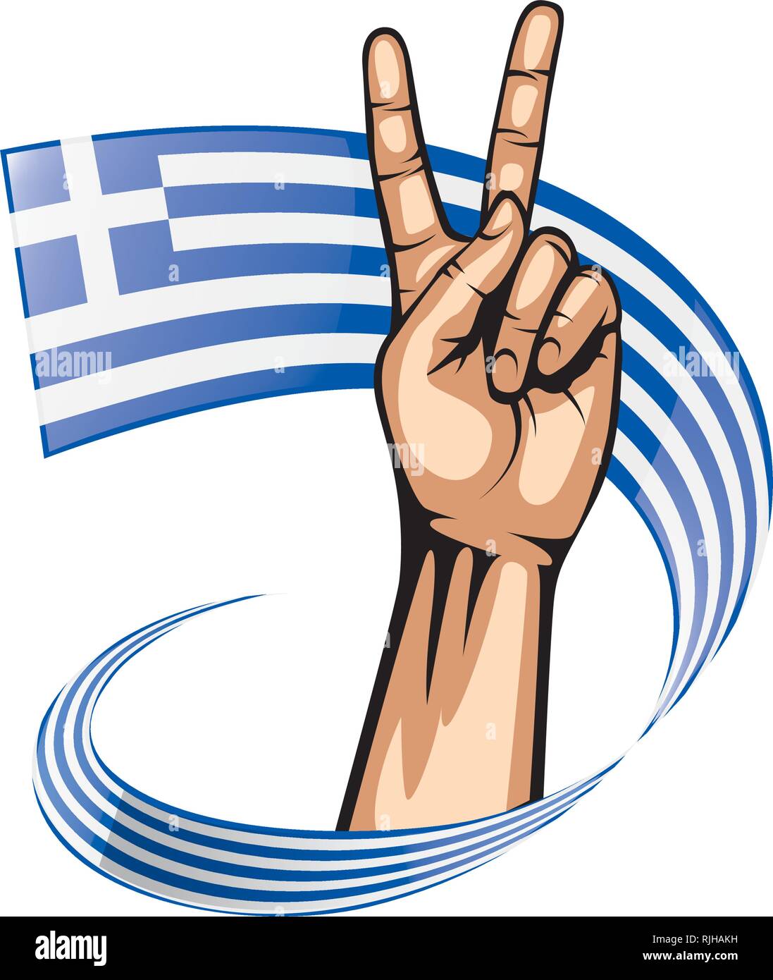Drapeau de la Grèce et de la main sur fond blanc. Vector illustration Illustration de Vecteur