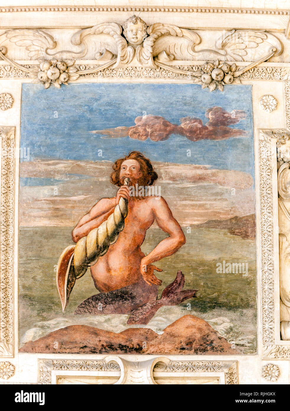 Des fresques antiques avec motifs grecs, Baroque Sala terrena dans Palais Wallenstein Garden, Prague, République Tchèque Banque D'Images