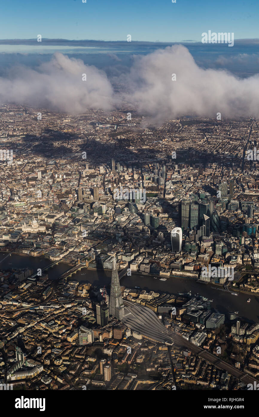 Vue aérienne du centre de Londres à la recherche Nord sur le Shard Banque D'Images