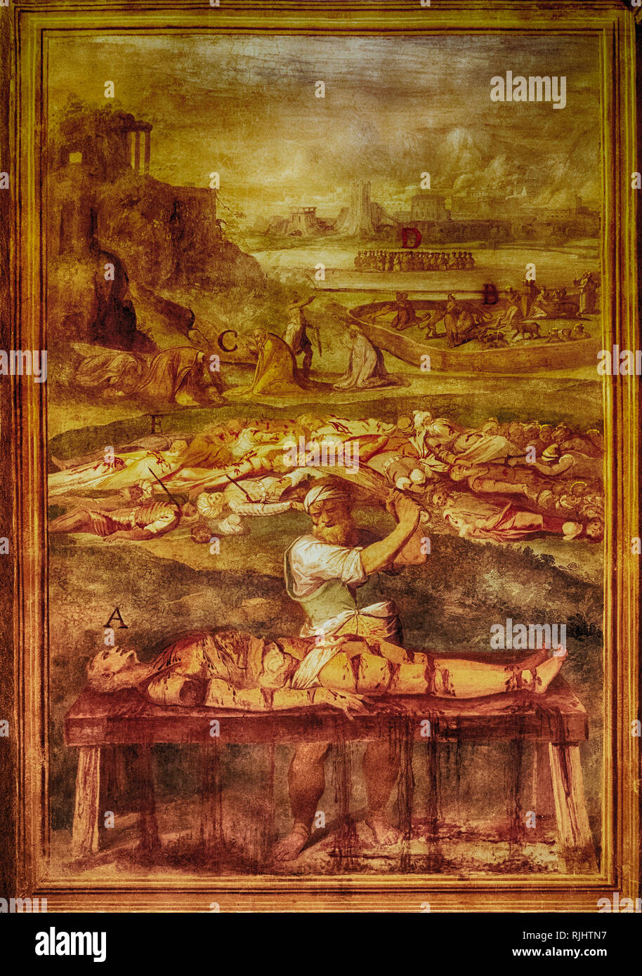 Basilique de St Stephen en rond sur l'Célius, Basilica di Santo Stefano al Monte Celio, une ancienne basilique et 1975 à Rome, Italie, fresques, illustrant des scènes de martyre Banque D'Images