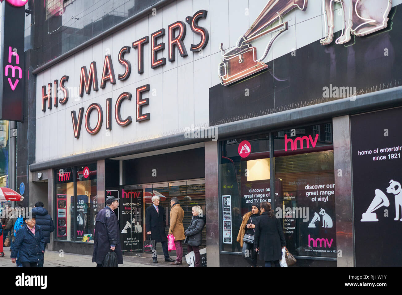 HMV's flagship sur Oxford Street, Londres le jour après sa fermeture définitive le 5 février 2019 Banque D'Images