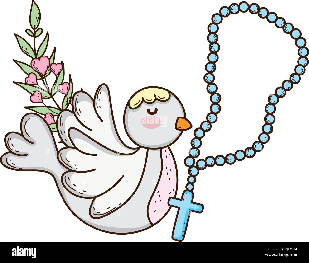 Colombe mignon oiseau avec rosaire Illustration de Vecteur