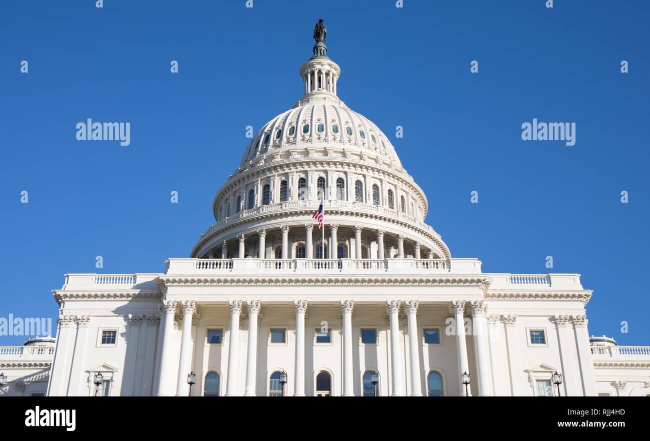 L'arrière du bâtiment du Capitole à Washington, D.C., avec un ciel bleu. Banque D'Images