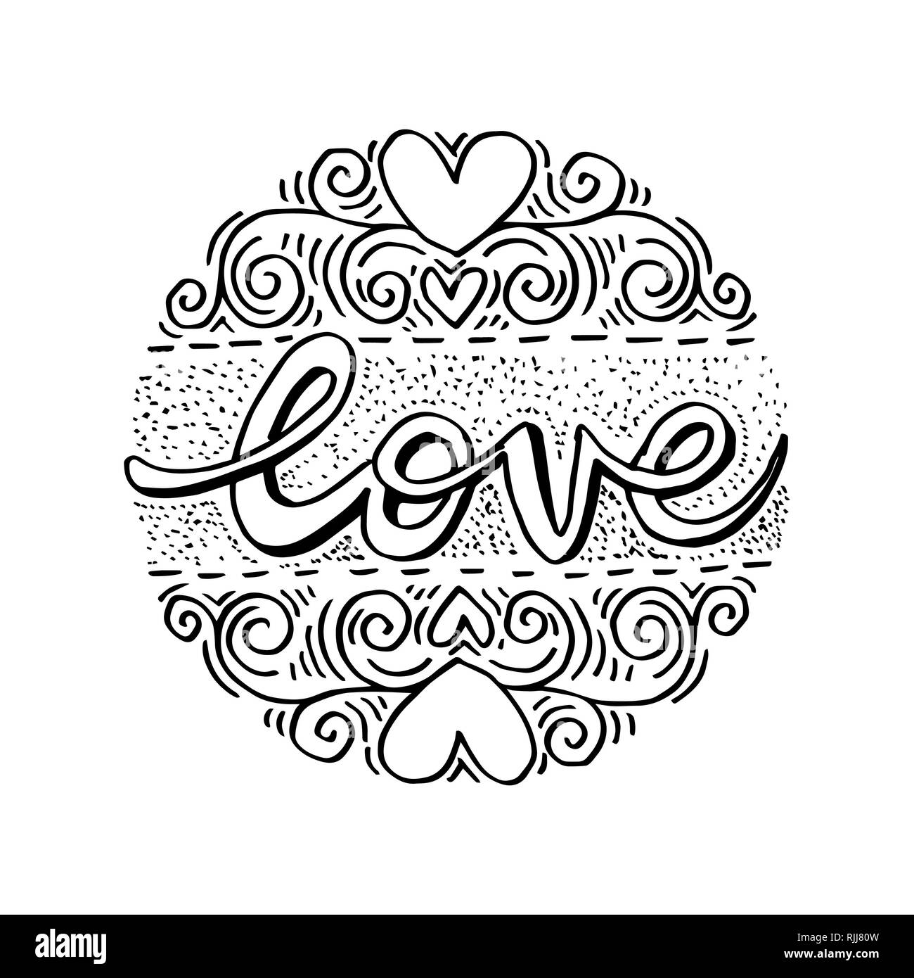 L'amour Part fait main lettrage calligraphie sur fond de cercle. Banque D'Images