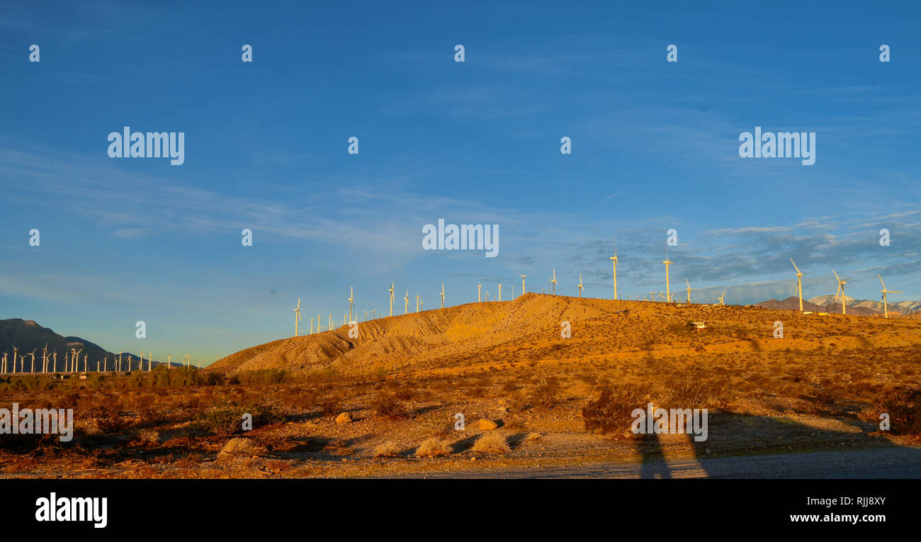 Grand parc éolien dans la région désertique Banque D'Images