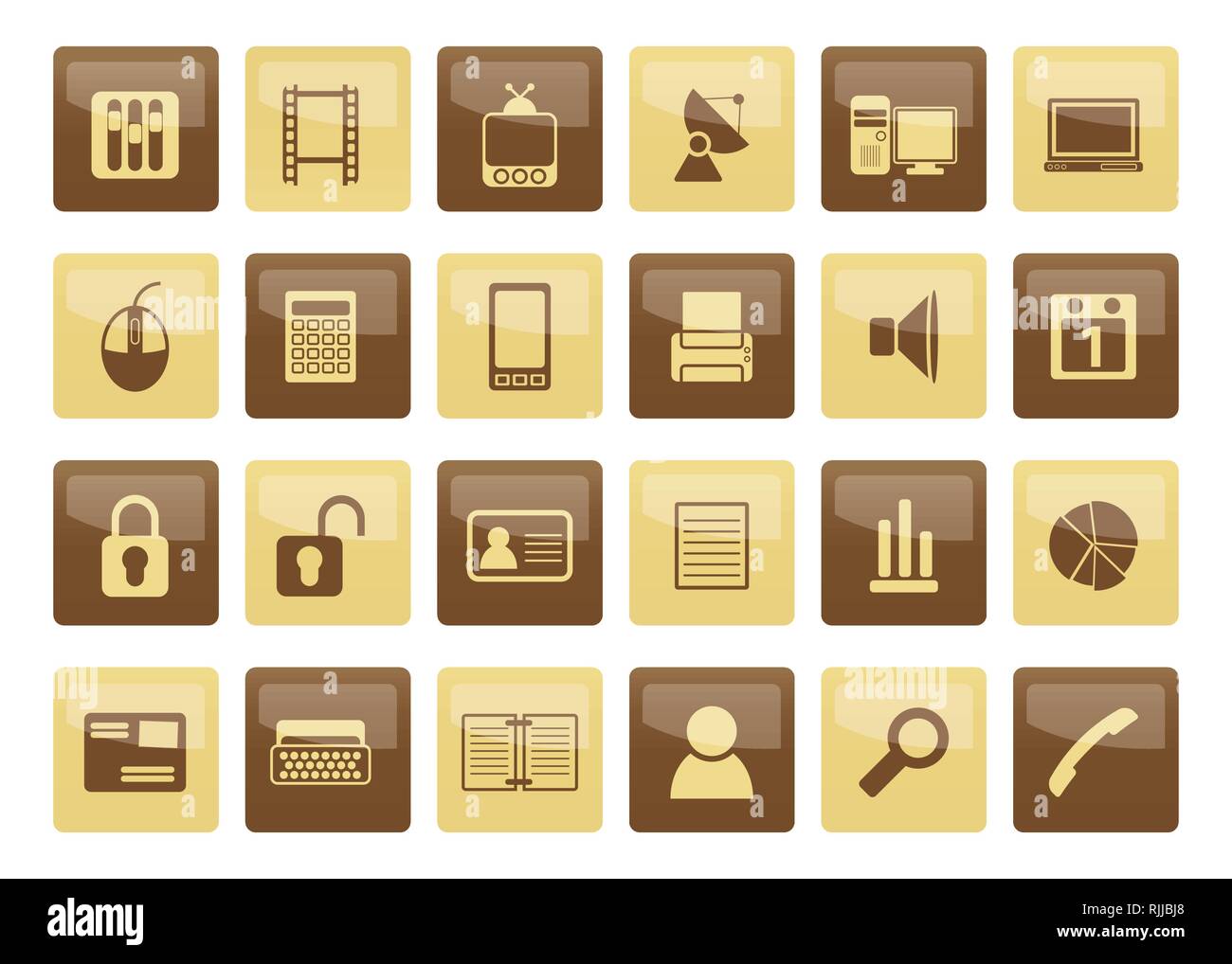 Bureau d'affaires et sur les icônes fond brun - vector icon set Illustration de Vecteur