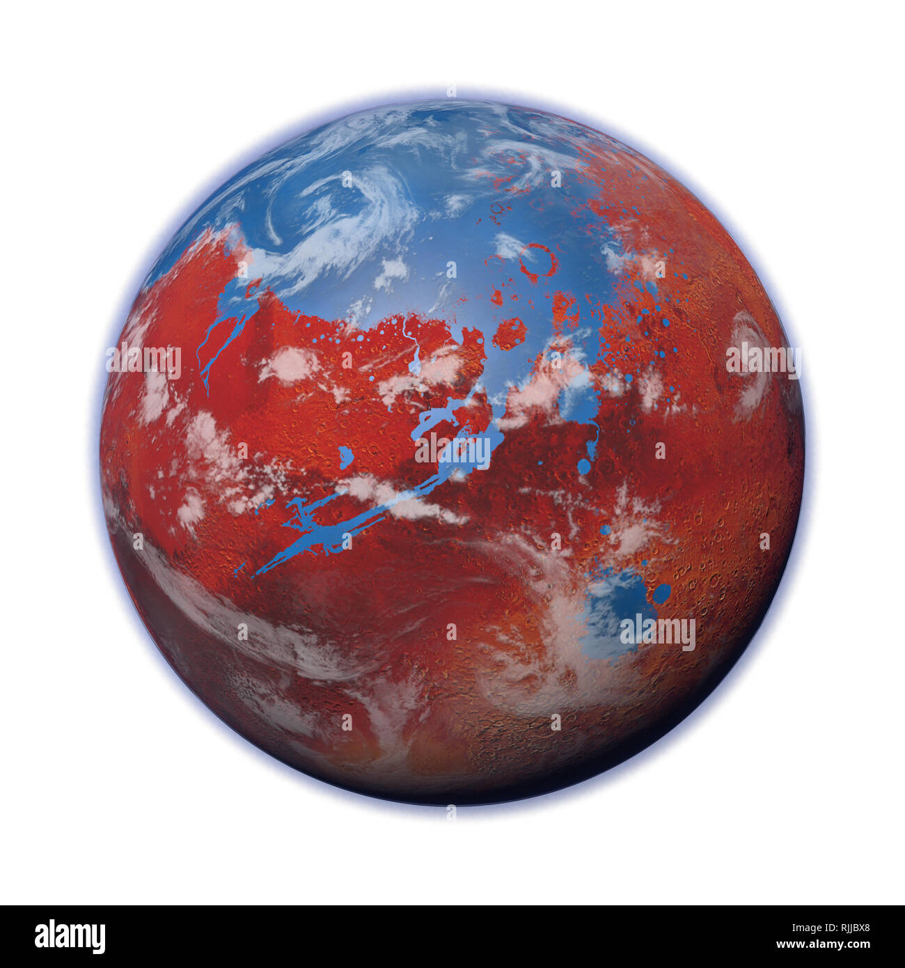 Début mars avec des océans et les nuages, l'eau de surface sur la planète rouge. Banque D'Images