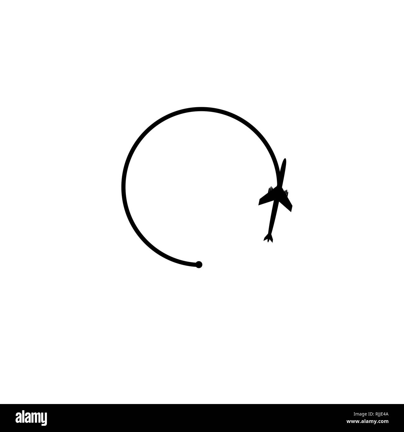 Billet d'avion concept. L'avion à partir du point de départ et la ligne continue de la route va à la forme sur un fond blanc Illustration de Vecteur